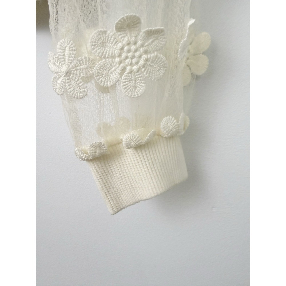 DOLAN Sheer Sleeve Applique SWEATER Top M Anthropologie 3D Cream Feminine Fairy - Picture 5 of 15
